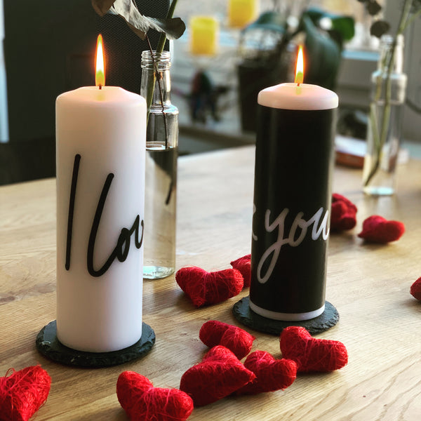 Geschenk Valentinstag Heiratsantrag Kerze I love you schwarz